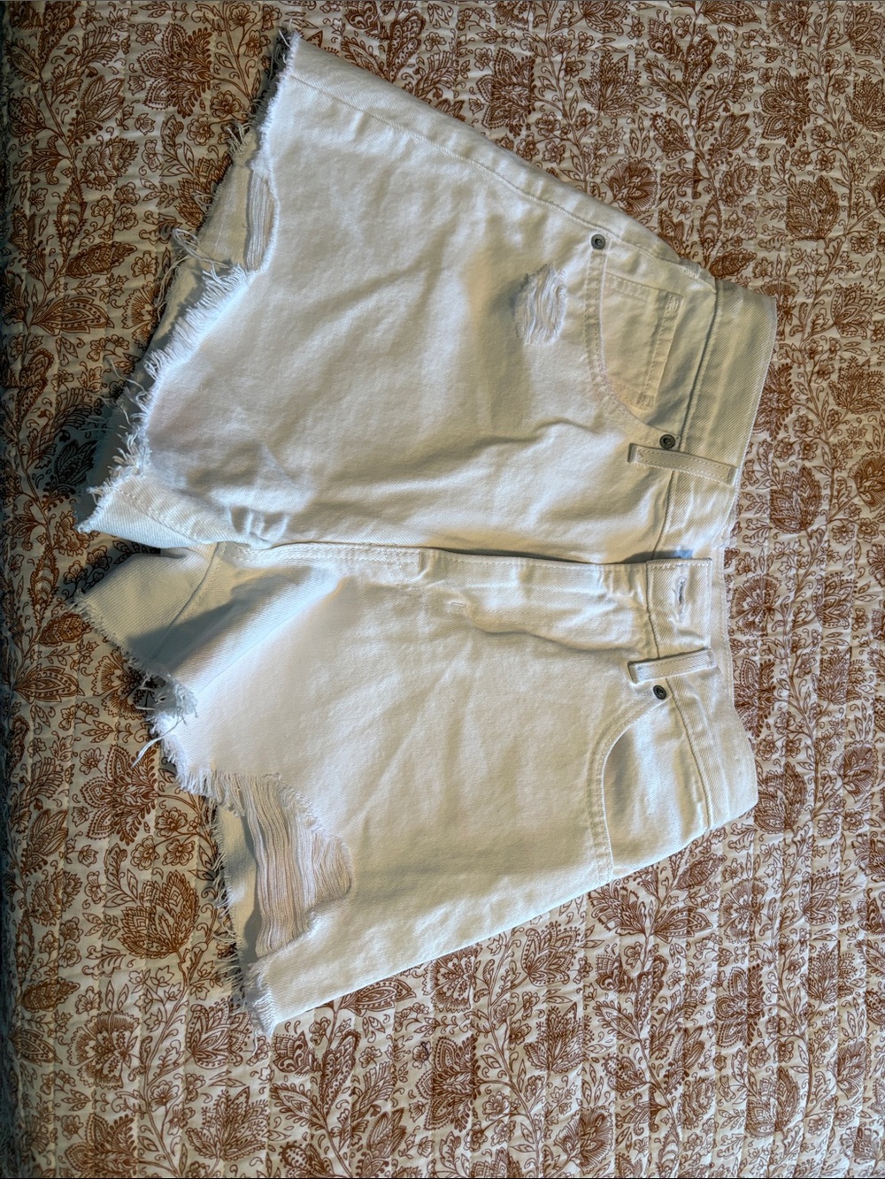 White Levi's High Waisted Mom Denim Cutoff Shorts